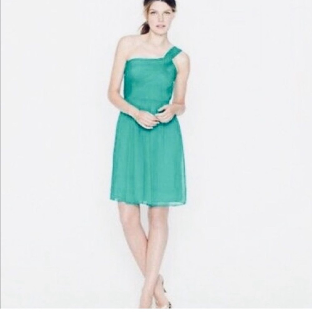 J. Crew • Silk Chiffon Kelly Green One Shoulder Grecian Dress  NWT $368